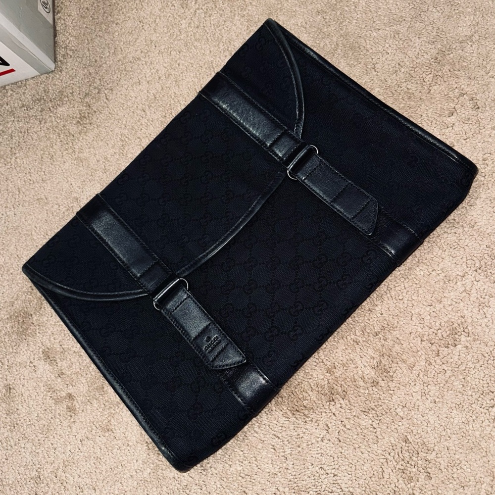 Gucci AUTHENTIC Vintage Monogram GG Black Canvas Clutch Bag File Laptop Case - Picture 2 of 16